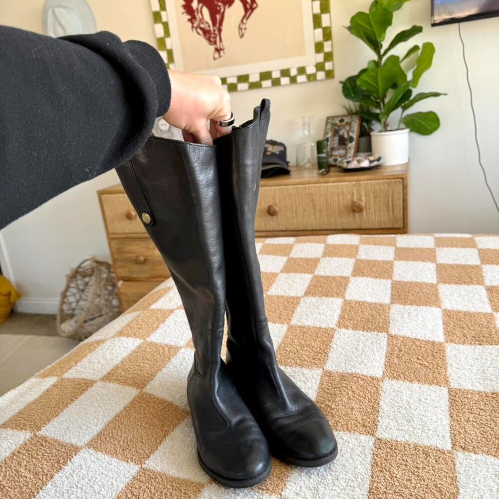 SAM EDELMAN BLACK KNEE HIGH BOOTS LEATHER BUCKLE WOMENS SIZE 6.5 - Picture 4 of 8